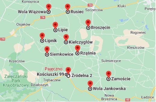 Mapka SKLEPÓW osm Pajęćzno